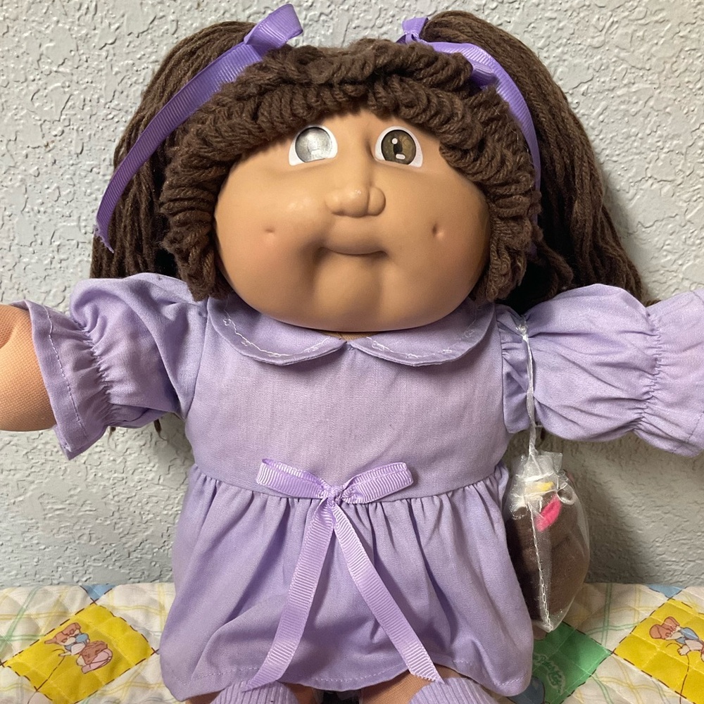 Vintage Cabbage Patch Kid Girl Brown Hair Brown Eyes Hong Kong Head Mold #2 1985